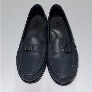 SAS Navy Leather Slip-On Shoes